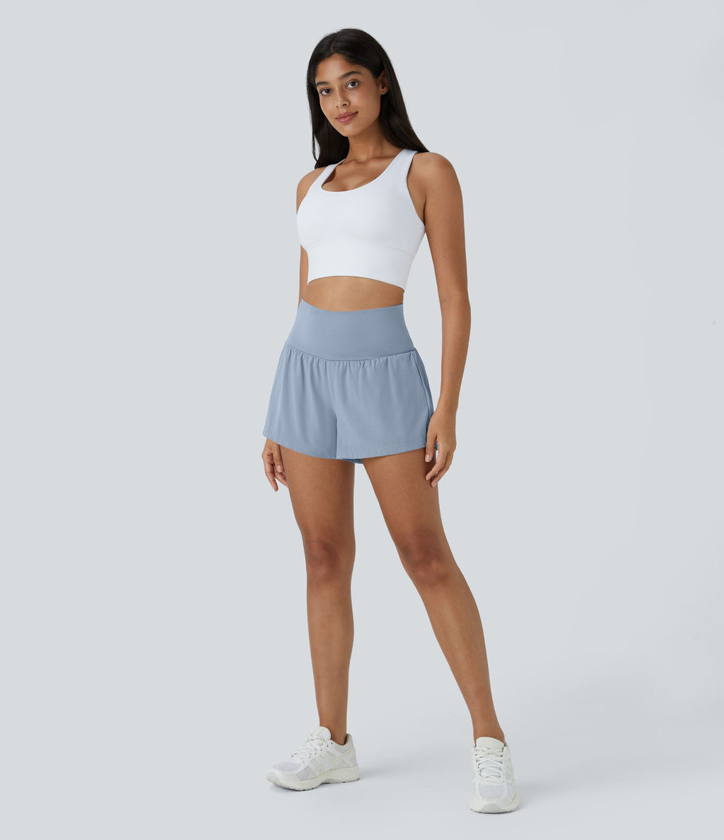 Short 7,5cm Yoga 2 en 1 Super Taille Haute Poches Arrière Poches Cachées Latérales