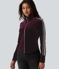 Veste casual en velours à rayures col cheminée et manches longues