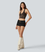 Jupe micro 2-en-1 décontractée taille très basse en coton chino avec ceinture