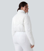 PuffFlex Grande taille Doudoune courte 3-en-1 col montant casual & Veste à ourlet arrondi et trous pour les pouces avec poches