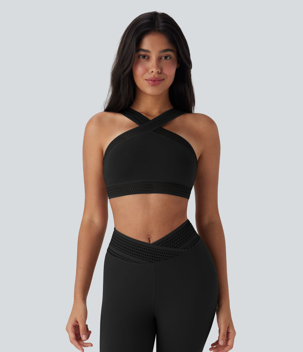 Brassière de sport yoga soutien souple croisé à découpes bonnets A-D