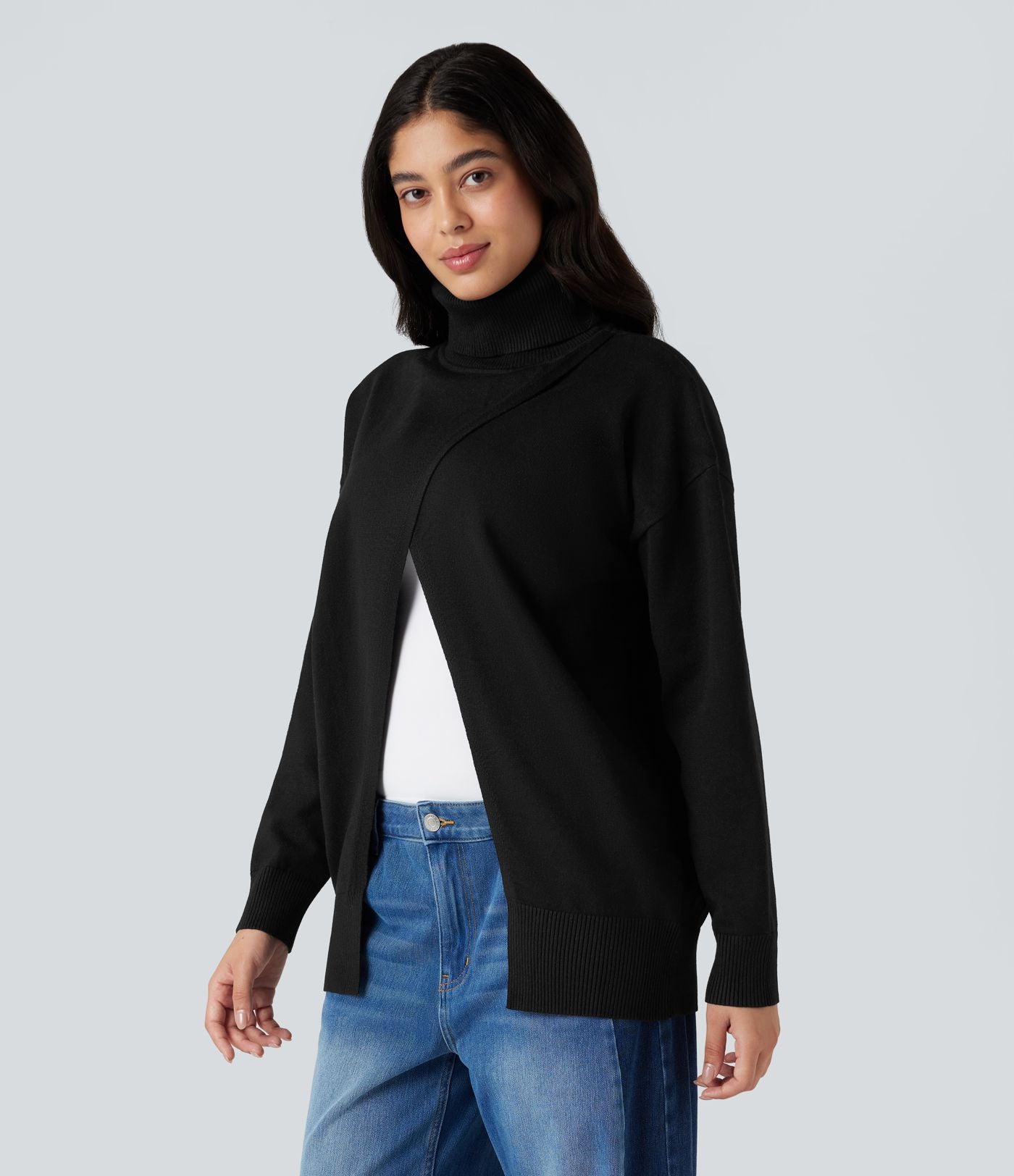 Pull tailleur col montant manches longues - Réversible devant et dos