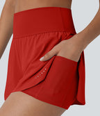Softlyzero™ QuickDry Short de course à pied 2-en-1 taille haute à ourlet croisé avec pois réfléchissants et poches latérales