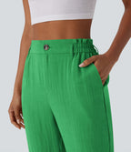 Pantalon capri effet lin taille haute avec poches zippées