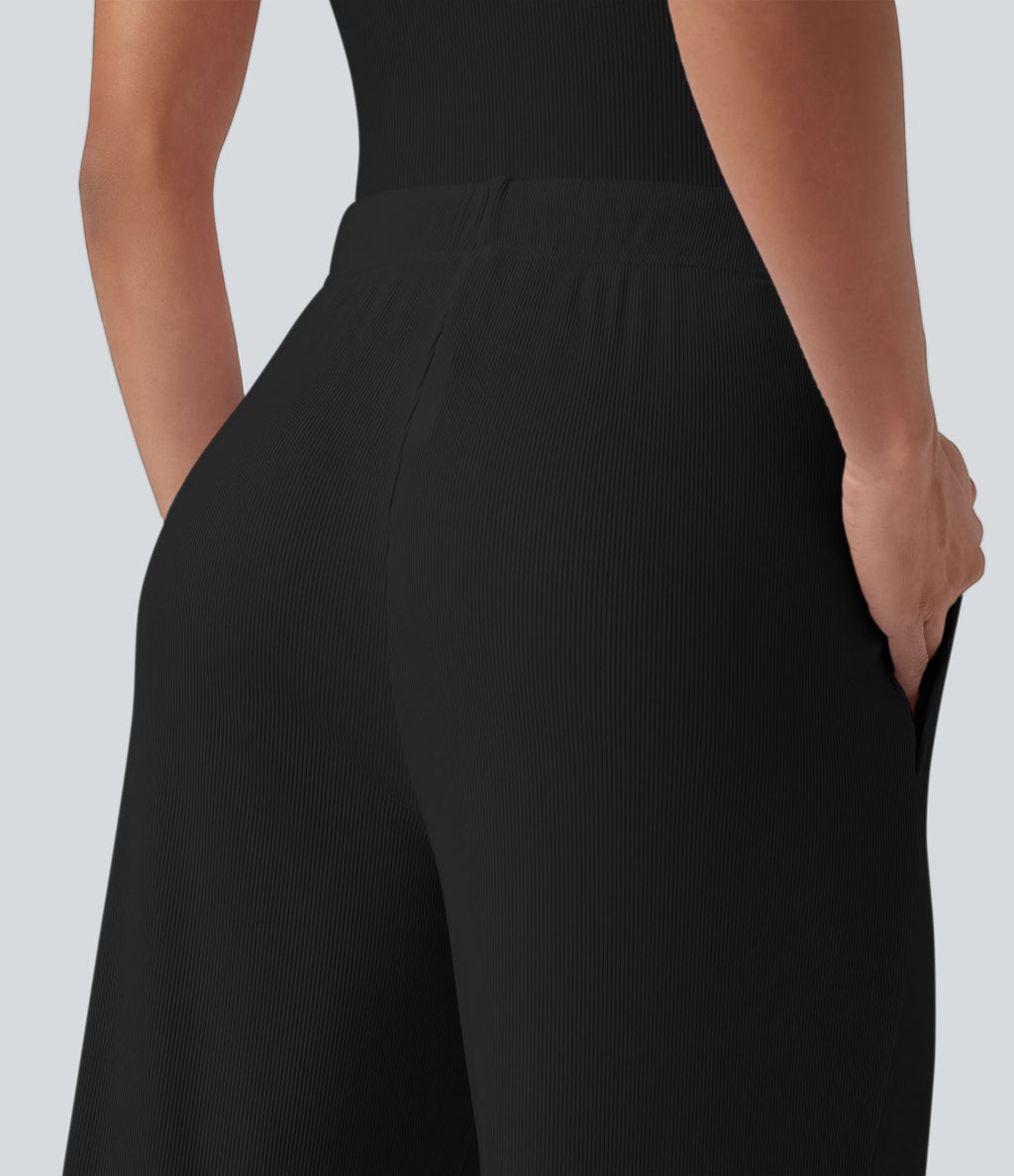 Pantalon d'intérieur taille moyenne avec cordon de serrage en maille côtelée avec poches