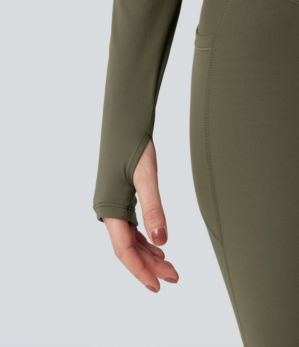 Veste yoga SoftlyZero™ Plush col montant manches longues avec trous pour pouces et dos croisé