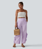 Pantalon large séchage rapide Breezeful™ taille haute à volants avec poches