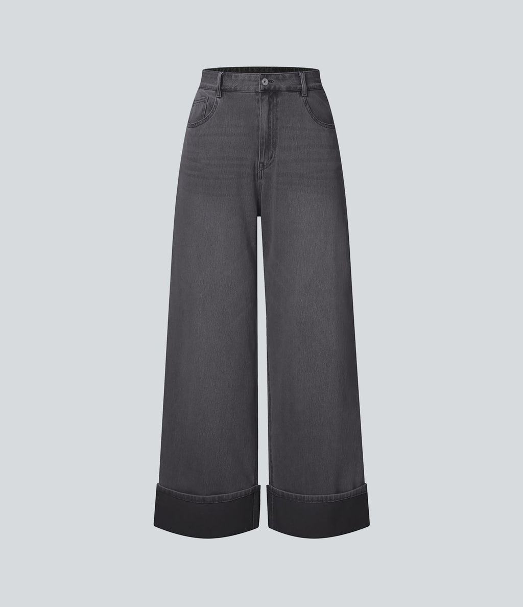 Halara Flex™ Jean Larges Taille Haute Ourlet Roulotté Multiples Poches