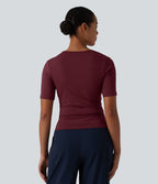 T-shirt décontracté asymétrique manches courtes froncé