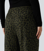 Pantalon léopard velours côtelé imprimé coupe droite mop taille haute avec poches