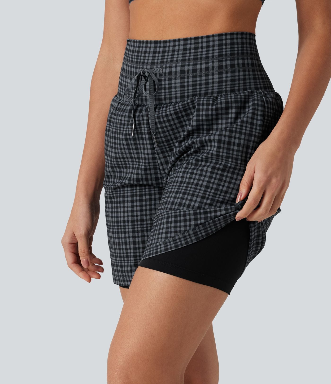 Short de yoga 2-en-1 ultra taille haute UltraSculpt™ à carreaux et cordon de serrage 17,5 cm avec poches