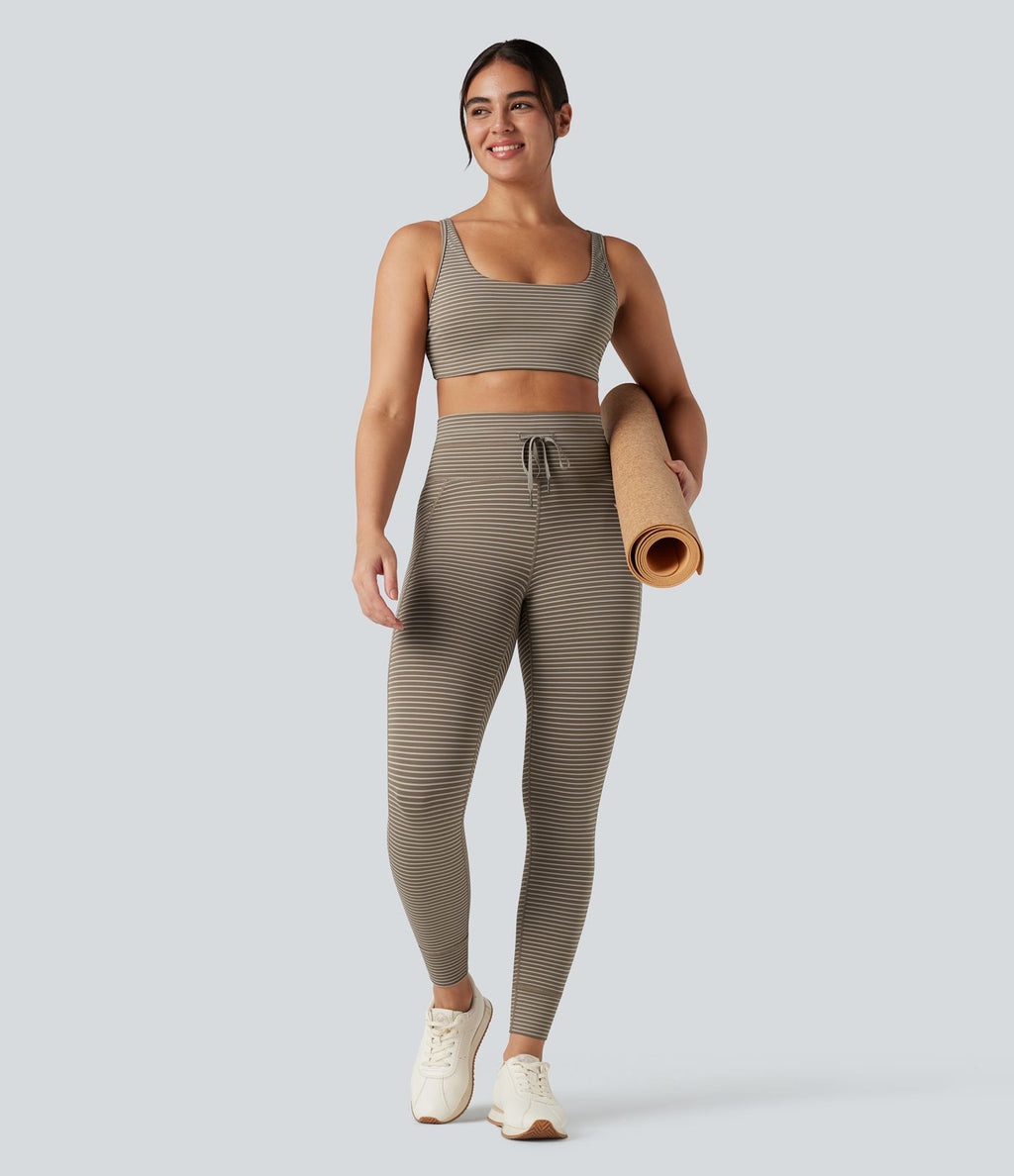 Brassière de sport yoga soutien léger col U à découpes rayé bonnets A-C