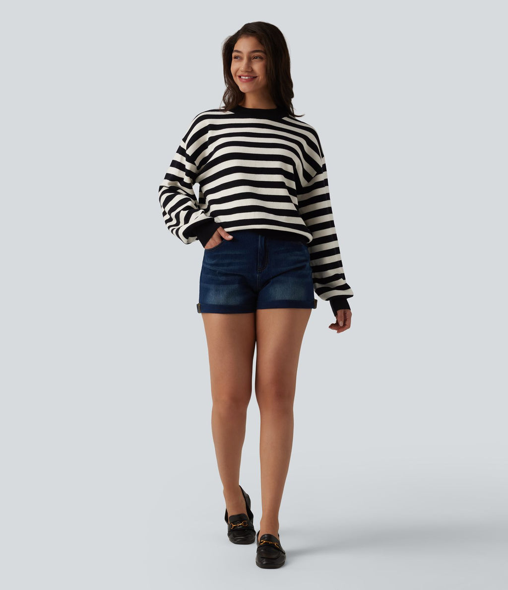 Pull casual col rond à manches longues à rayures
