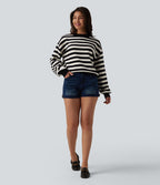 Pull casual col rond à manches longues à rayures