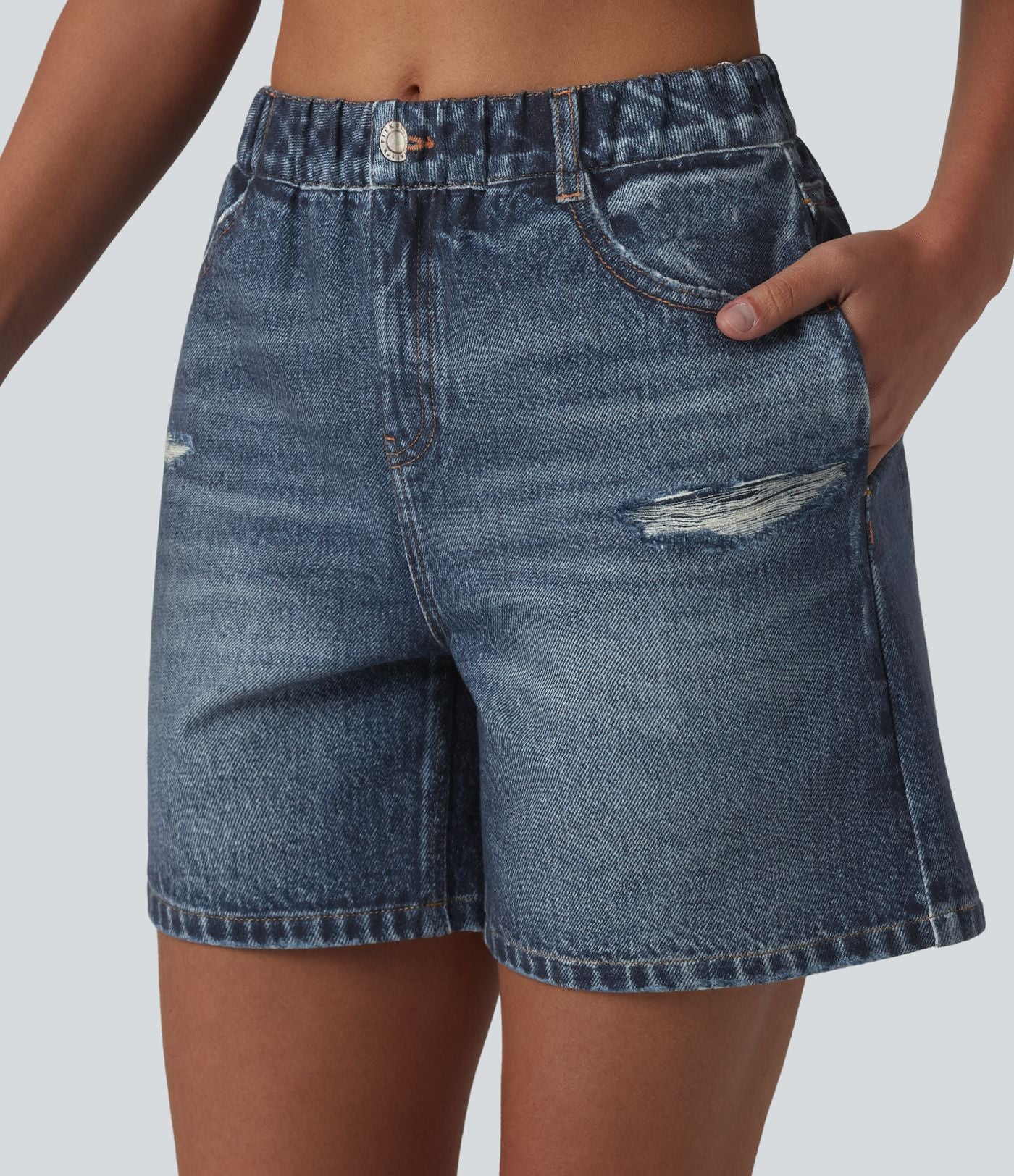 Short casual en molleton imprimé denim taille mi-haute 12,5 cm avec poches