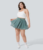 Taille haute Cordon Contraste Maille 2-en-1 Poche Latérale Fluide Mini Flare Décontracté Grande Taille Jupe