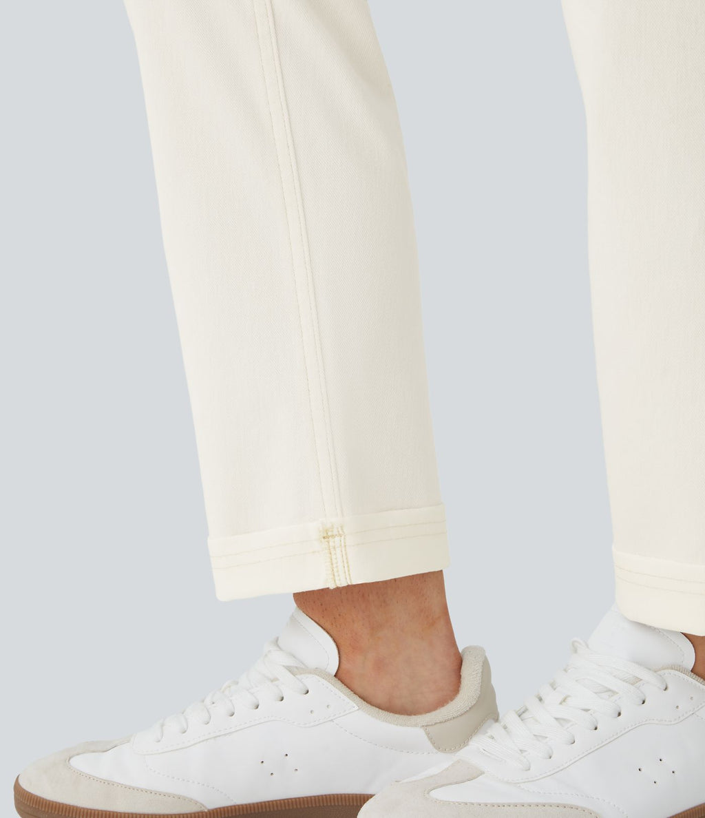 Jean 7/8 décontracté taille haute avec poches et jambe droite Halara Flex™
