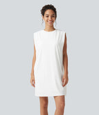 Robe active mini de yoga à col rond avec coussinets amovibles, poches et protection solaire UPF 50+