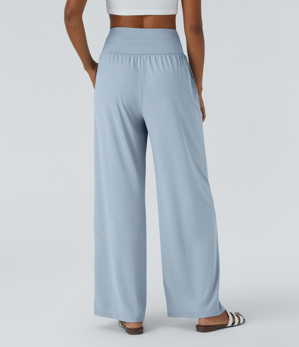 Pantalon large décontracté taille haute cordon de serrage poches latérales effet frais InstantCool