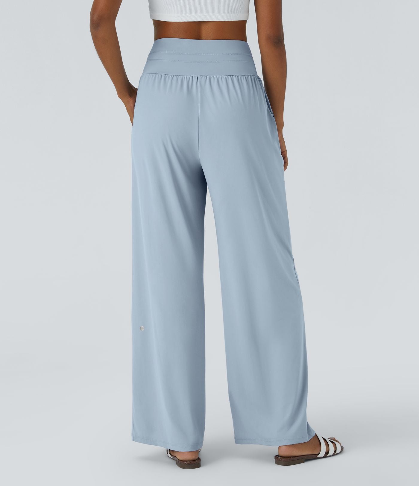 Pantalon large décontracté taille haute cordon de serrage poches latérales effet frais InstantCool