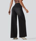 Halara Flex™ Jean large casual taille haute croisée ventre plat, avec poches