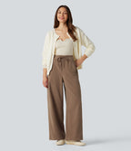 Pantalon large décontracté en polaire taille haute avec cordon de serrage et poches