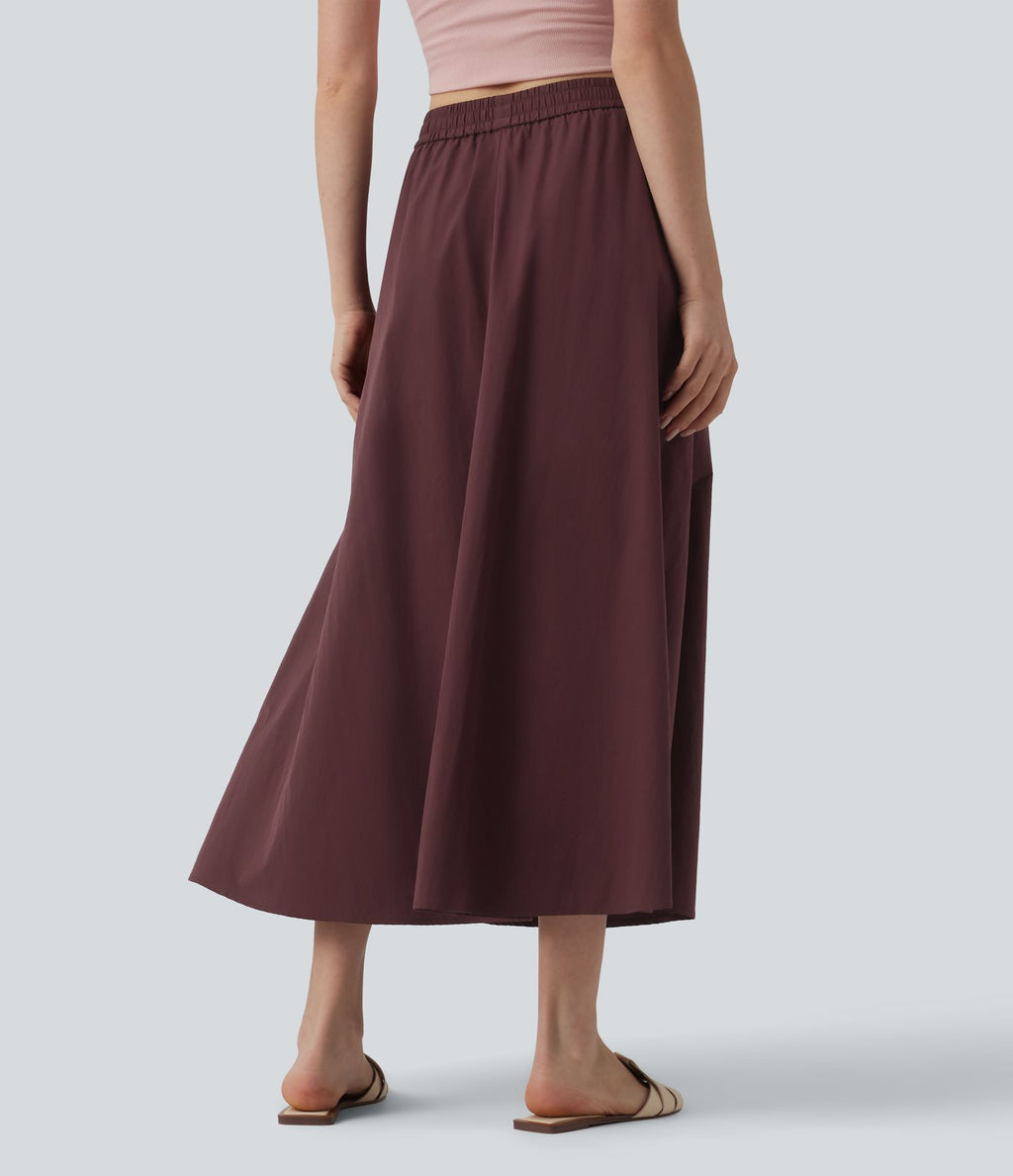 Jupe décontractée midi évasée taille haute avec poches