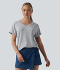 T-shirt décontracté col V manches courtes