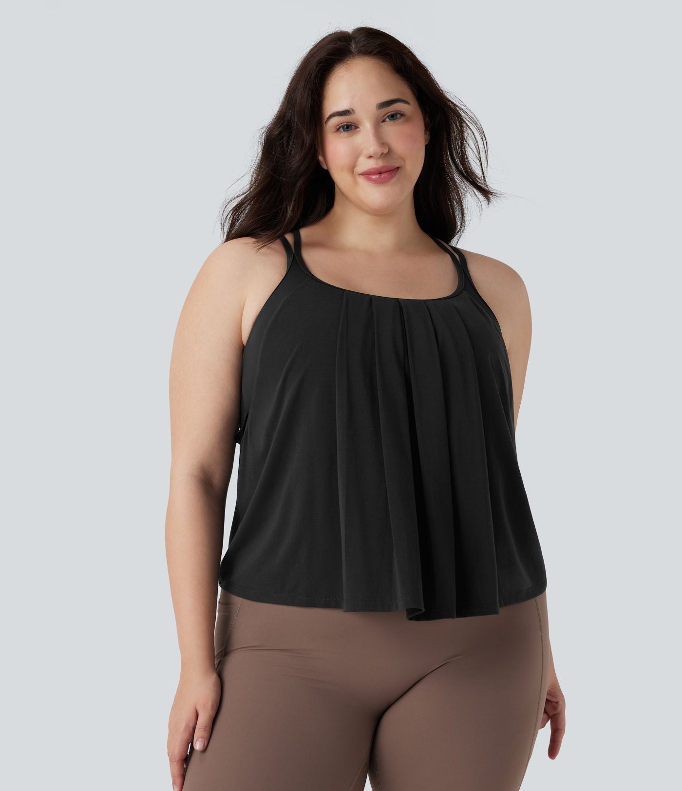 Débardeur yoga grande taille entrecroisé dos nu plissé séchage rapide