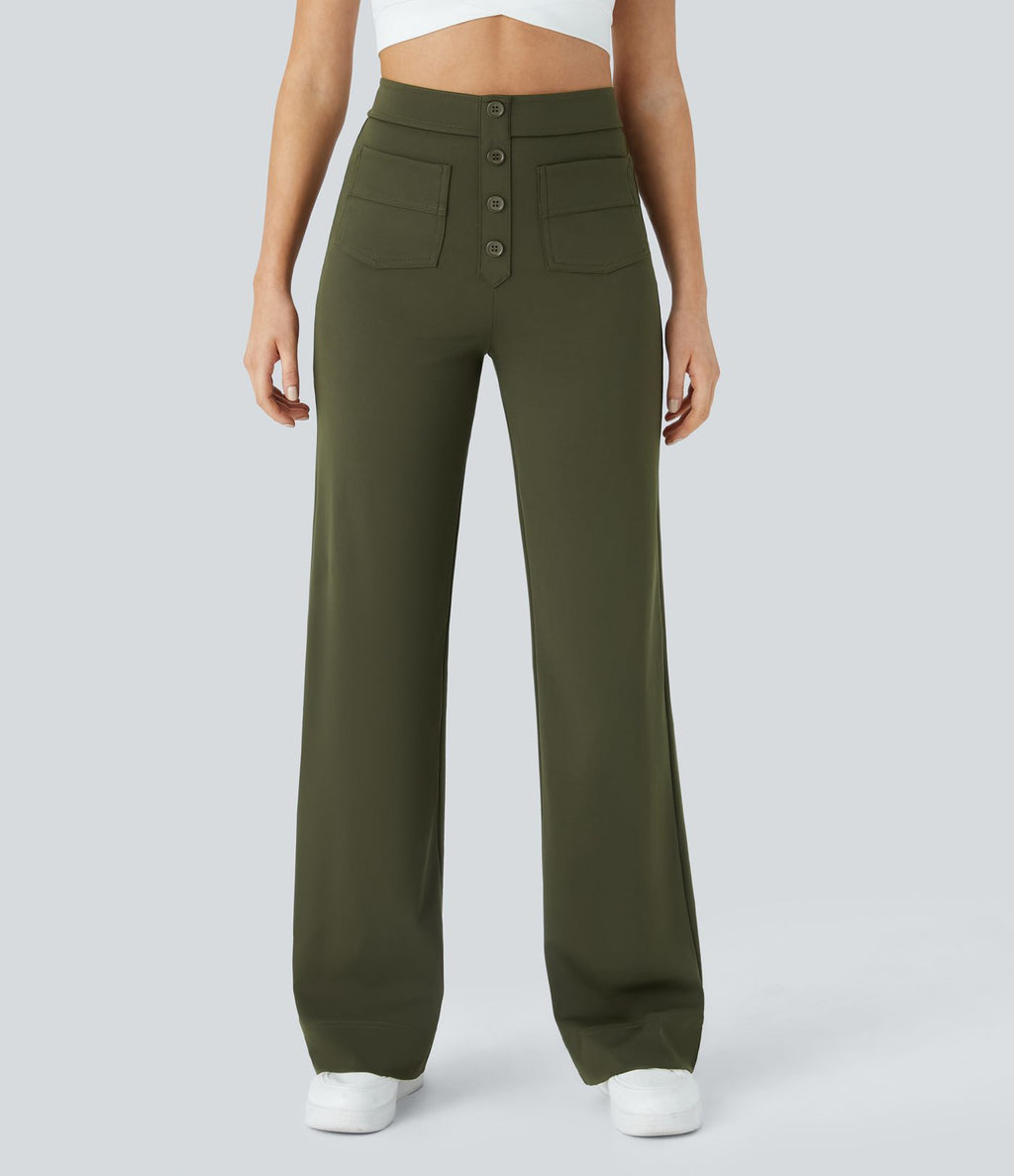 Pantalon taille haute coupe droite DayStretch avec poches
