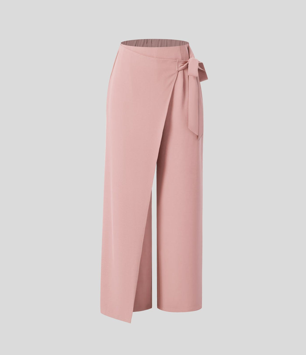 Pantalon Tailleur Large Fluide Taille Haute Fermeture Éclair Invisible