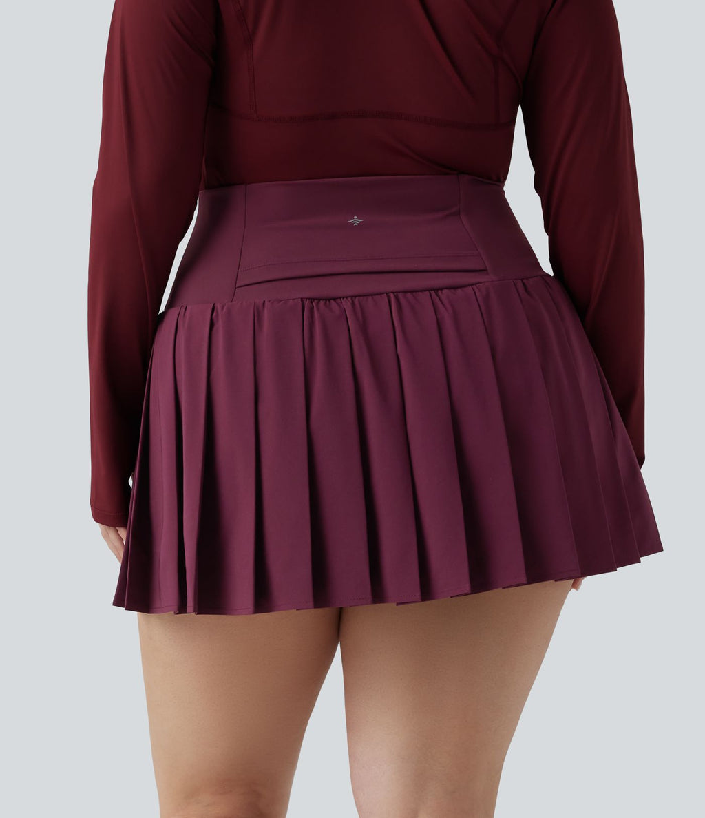 Breezeful™ Jupe-short yoga mini 2-en-1 grande taille à plis et ourlet asymétrique, taille haute, séchage rapide avec poches