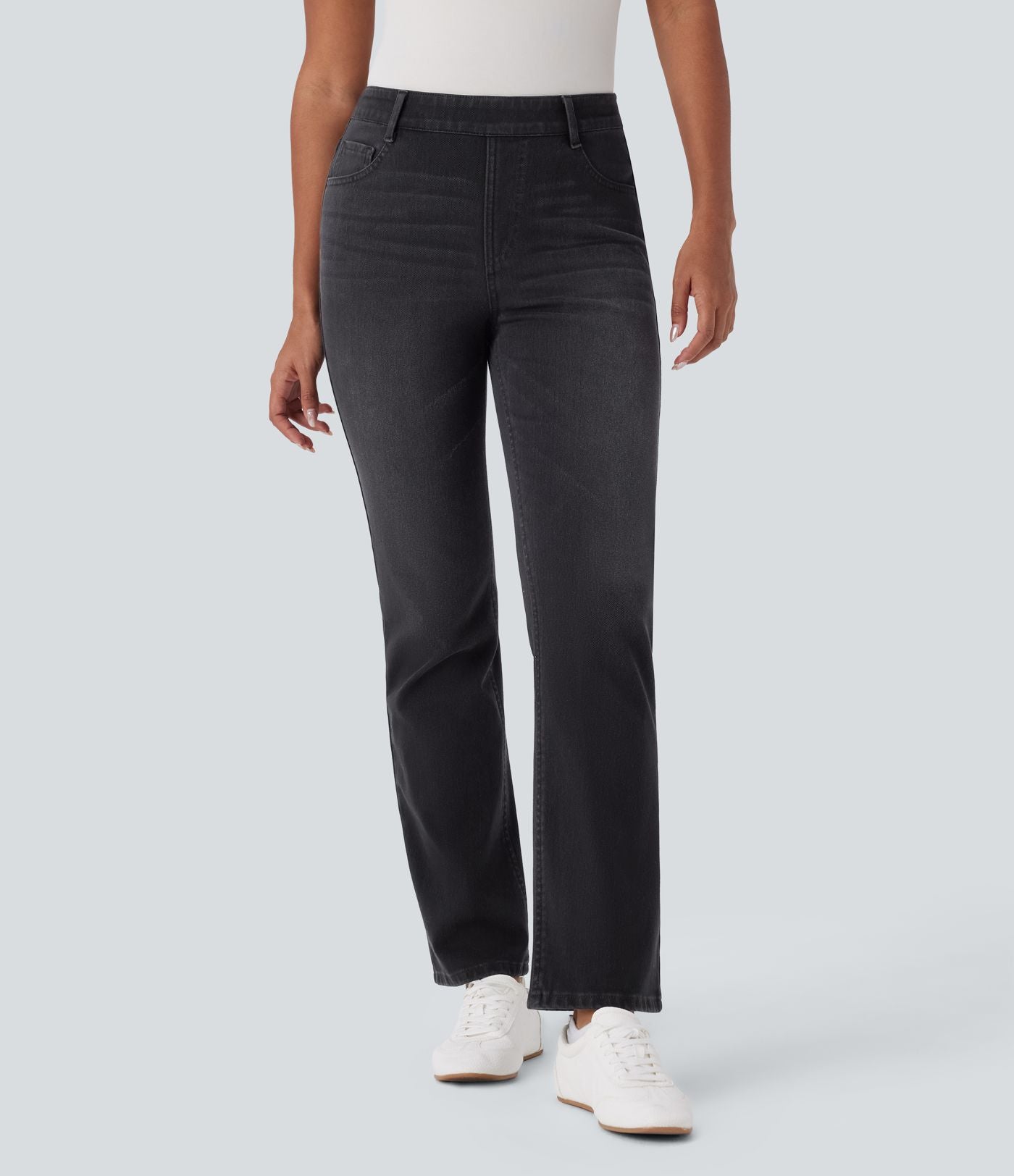 Halara Flex™ Jeans bootcut Casual Taille Haute Multiples Poches Lavés Élastiques et Tricotés Coupe