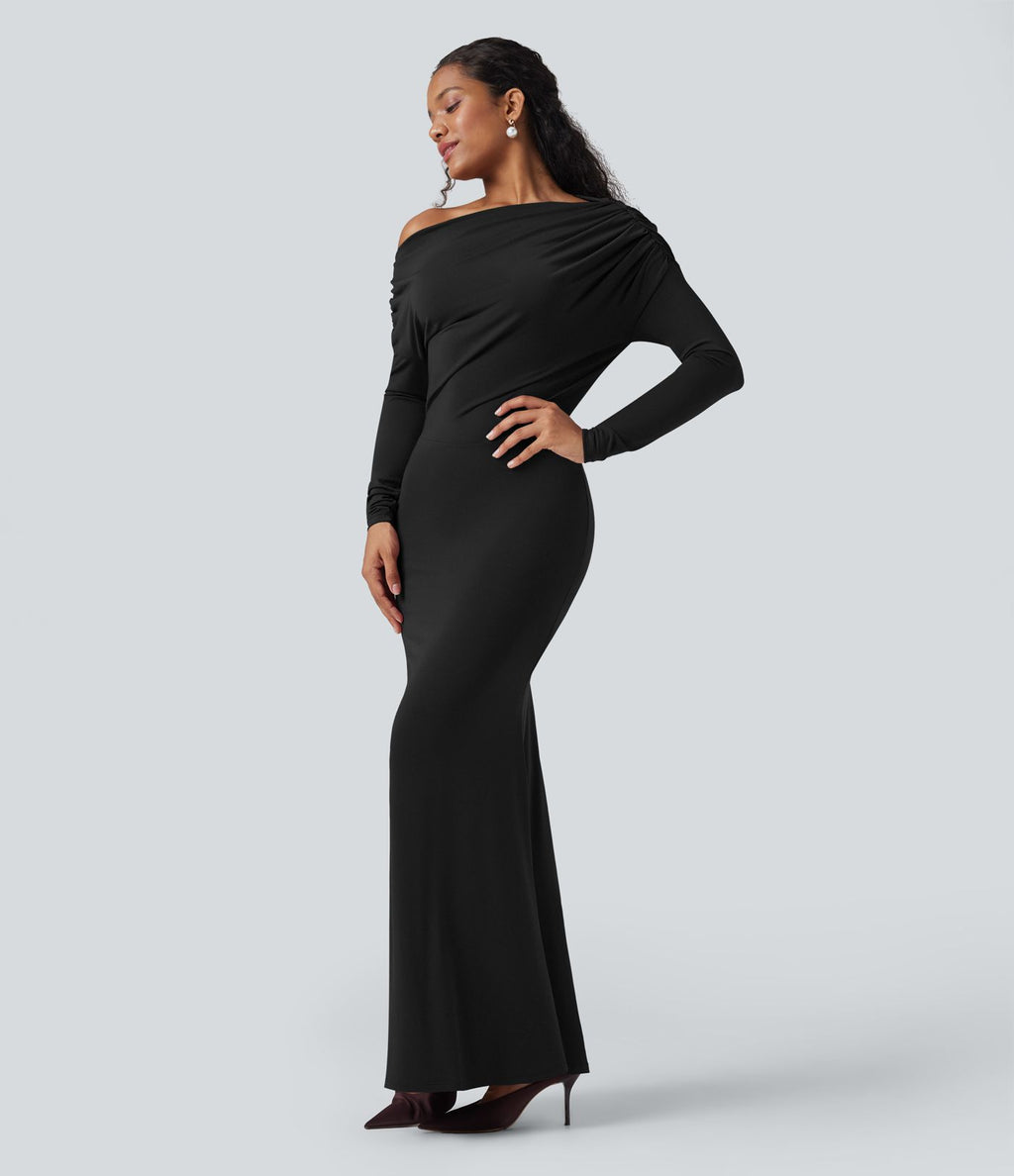 Robe sirène longue à manches longues, épaules dénudées