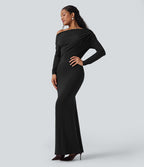 Robe sirène longue à manches longues, épaules dénudées