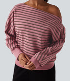 Sweat-shirt rayé épaules dénudées manches longues coupe décontractée