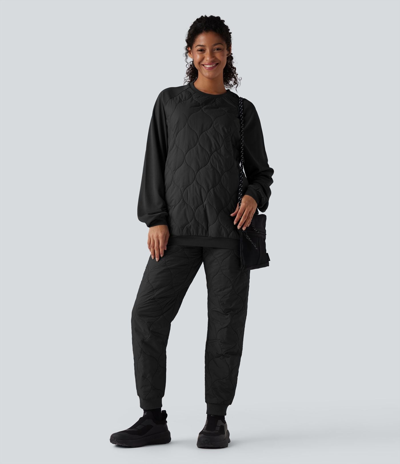 Sweat-shirt de sport matelassé camping à col rond et manches longues