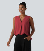 Blouse esprit bureau oversize défroissage facile, sans manches et col V