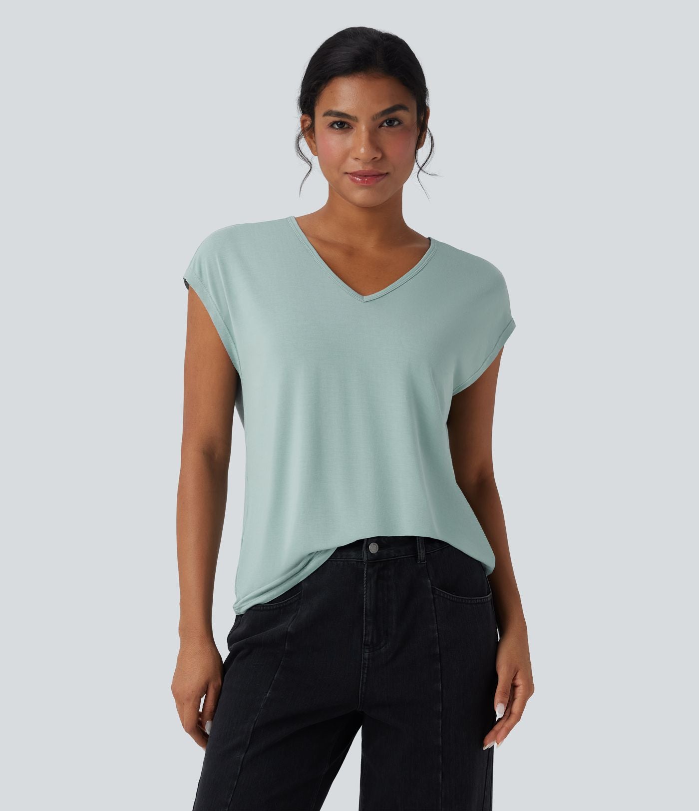 T-shirt casual col V manches courtes