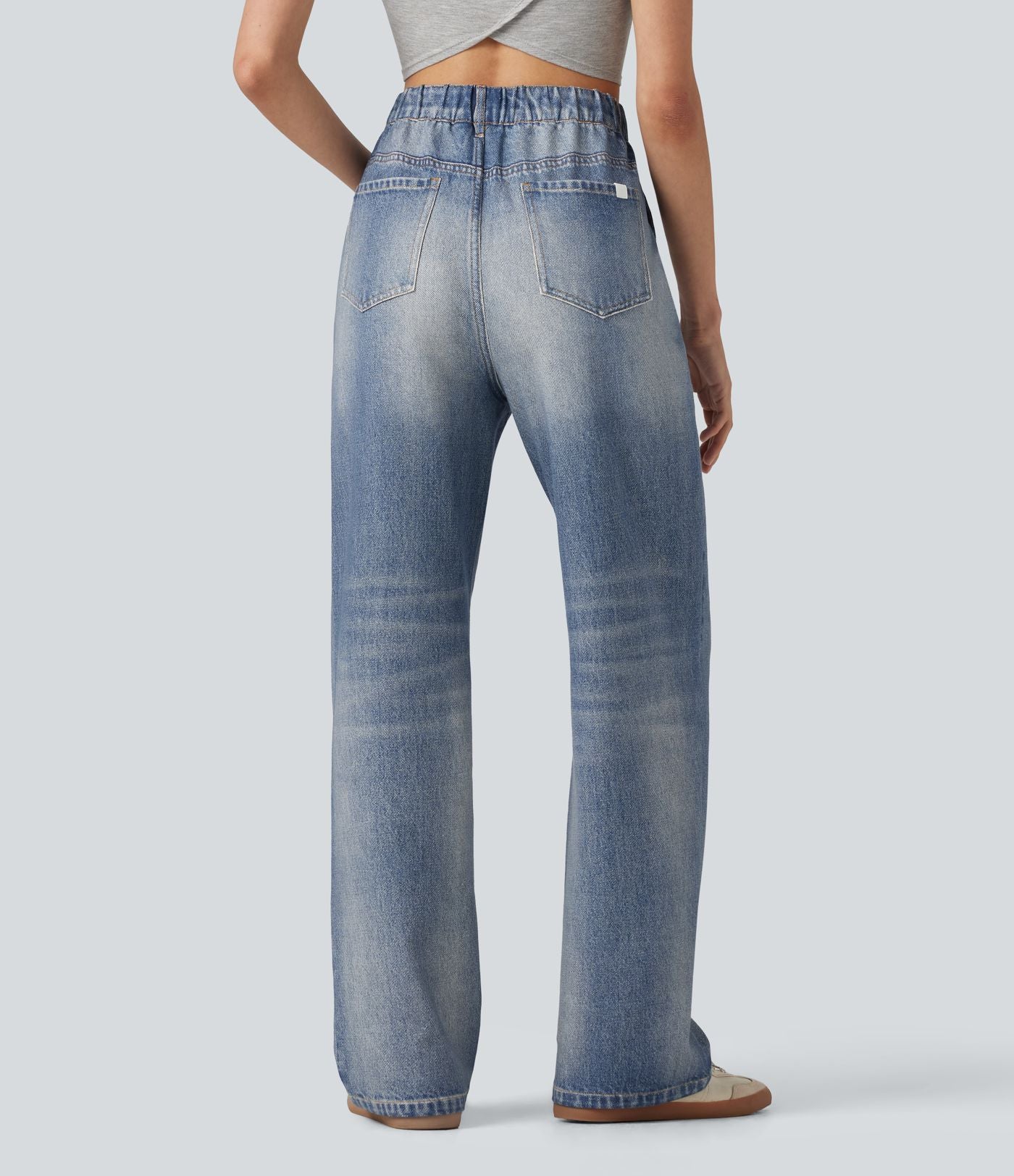 Pantalon de jogging taille haute en molleton French Terry imprimé jean avec poches