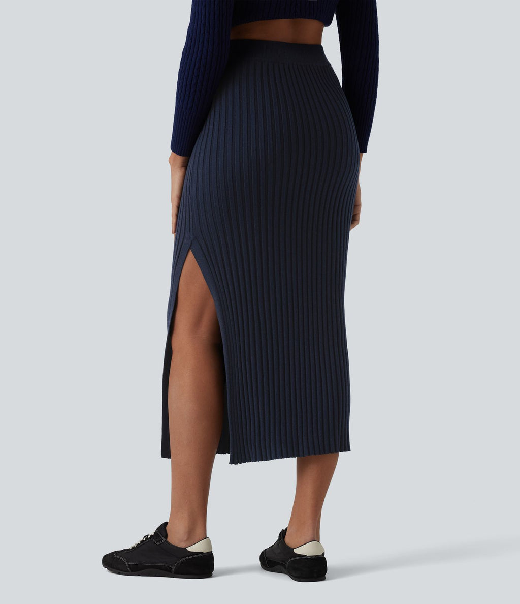 Jupe midi casual en maille taille haute