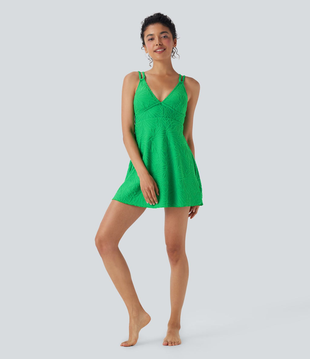 Robe de bain courte 2-en-1 dos nu ajourée