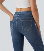 Halara Flex™ Jean évasé casual délavé taille haute gainant avec poches