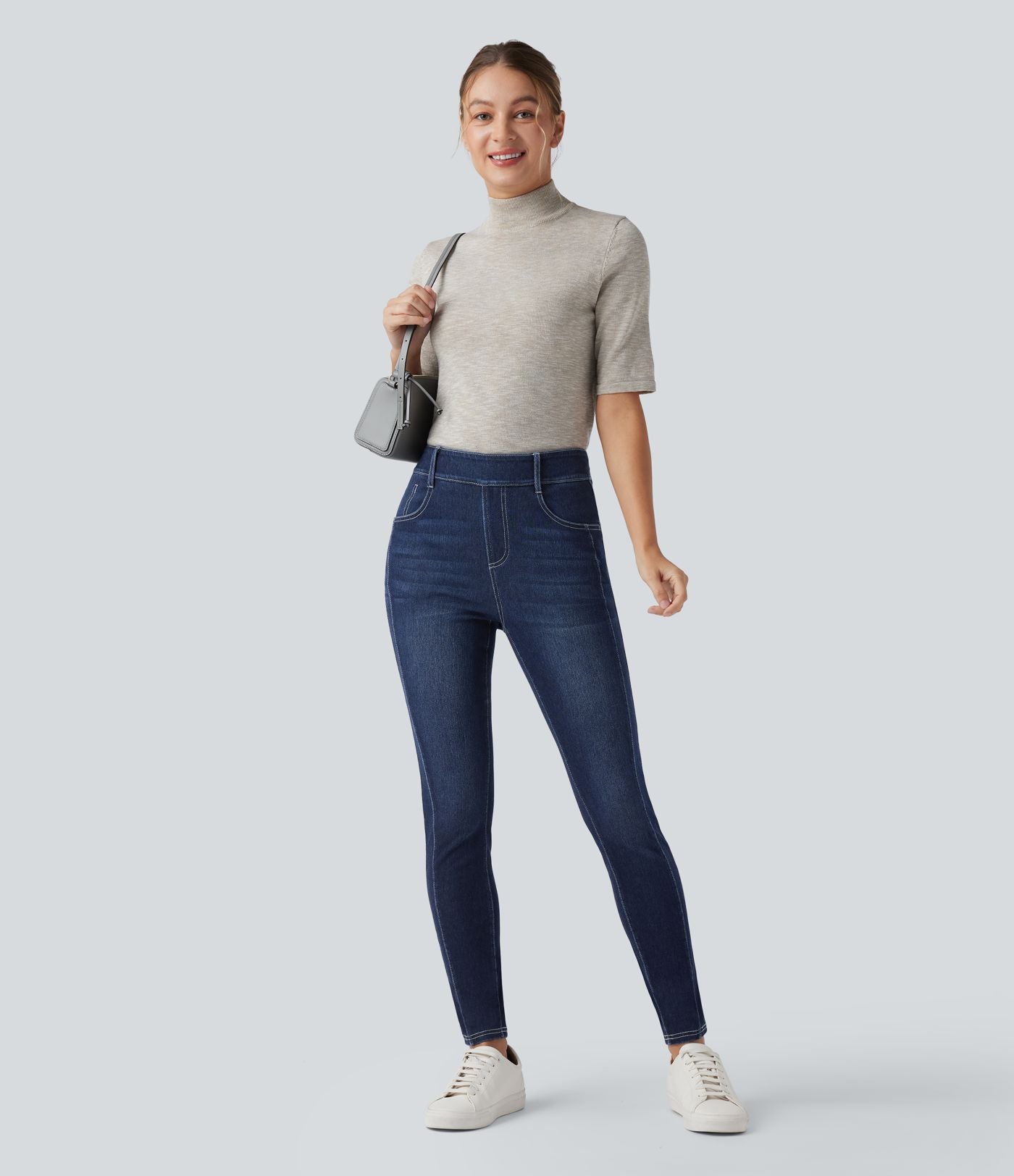 Jean skinny 7/8 décontracté taille mi-haute délavé Halara Flex™ avec poches