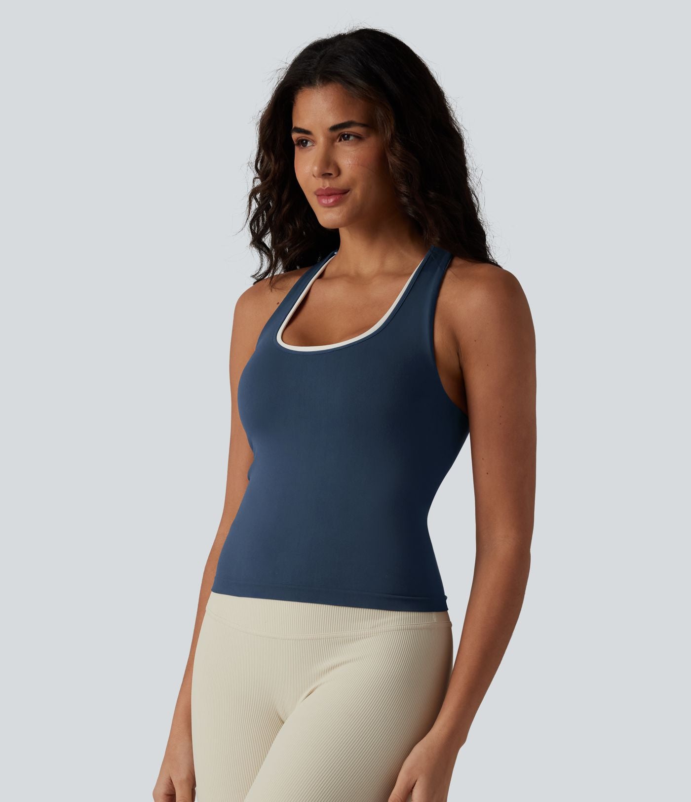 Débardeur de yoga OneForm Seamless Flow, col U, brassière intégrée, color block