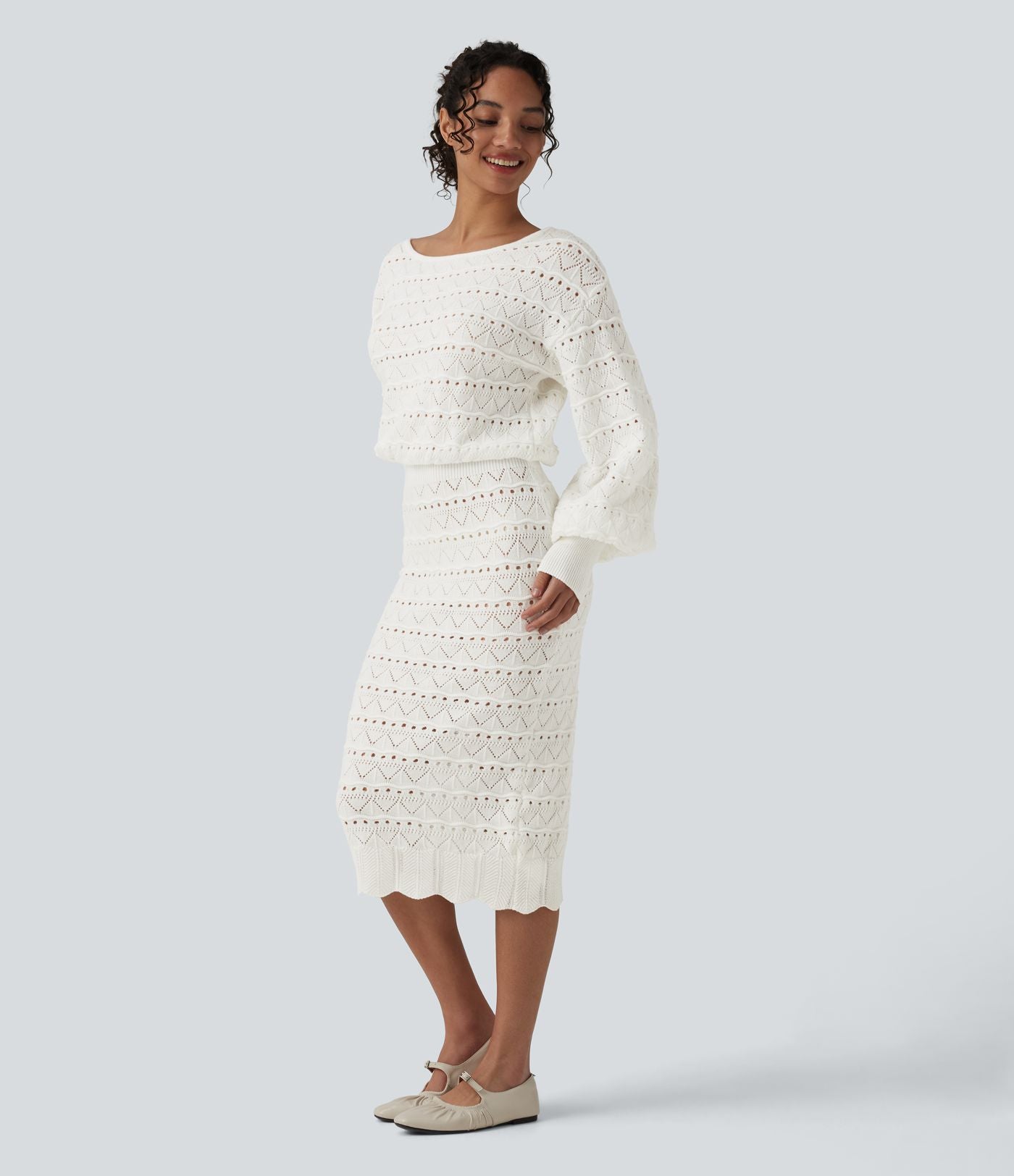 Robe pull midi casual col bateau à manches longues