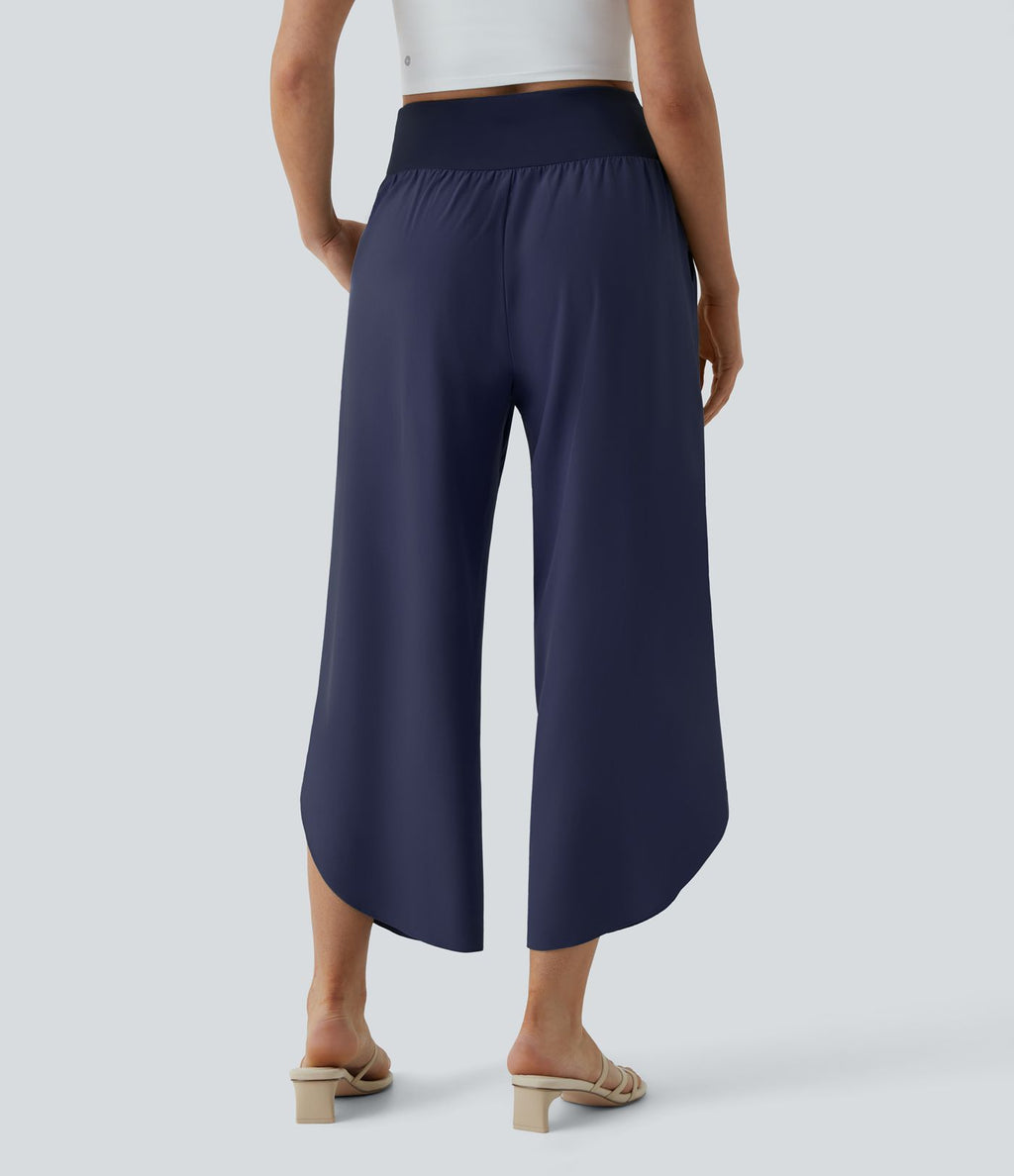 Breezeful™ Pantalon Fluide Vacances Séchage Rapide Taille Haute Croisée Poches Latérales Plissées Fente