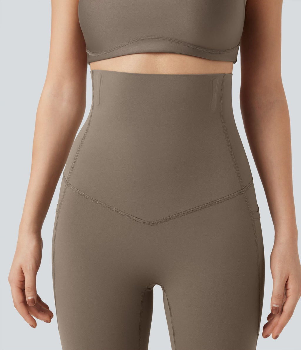 Pantalon large fluide décontracté gainant taille haute avec poches