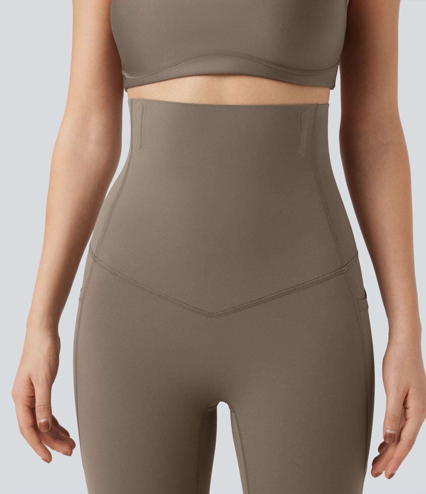 Pantalon large fluide décontracté gainant taille haute avec poches