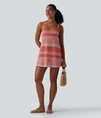 Robe de plage en maille crochet à bretelles réglables